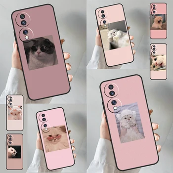 Розовый эстетический милый кошачий животный для Huawei P60 P50 P40 P30 Pro Nova 9 5T P Smart Honor Magic5 Lite 70 50 X8 X8a X9a Чехол