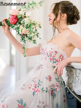 Романтические съемные рукава с цветочным принтом Свадебные платья А-силуэта Возлюбленные Свадебные платья Vestidos De Novia