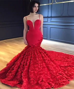 Роскошное модное красное платье выпускного вечера на тонких бретелях 2023 года с цветами снизу с открытой спиной вечернее платье знаменитости горячий халат de soiree