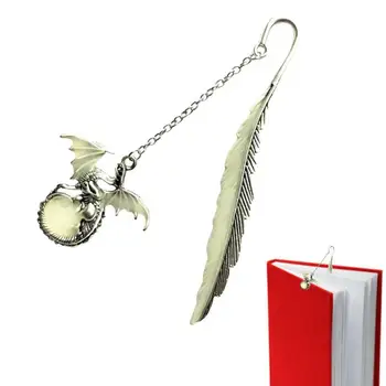 Светящиеся металлические закладки из перьев с подвеской летающего дракона Винтажные книжные заметки для учителей Подарочные красивые книжные аксессуары