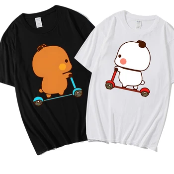 Симпатичная пара рубашка Милый Бубу и Дуду вместе играют на скутере Графические футболки Мужская одежда Панда Медведь Футболки 100% хлопок