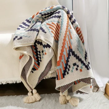 Скандинавское трикотажное одеяло Богемное тонкое одеяло Покрывало Декор Домашний отель Бросок Одеяла для кровати Путешествие на самолете