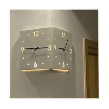 Современные индукционные светящиеся угловые настенные часы Квадратные украшения гостиной Простые двусторонние часы